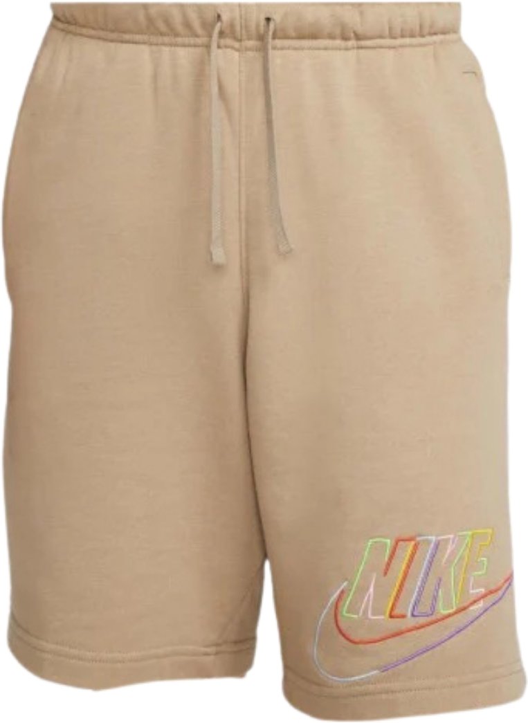 Hellbraune Shorts mit mehrfarbigem Swoosh-Logo und Nike-Markenlogo