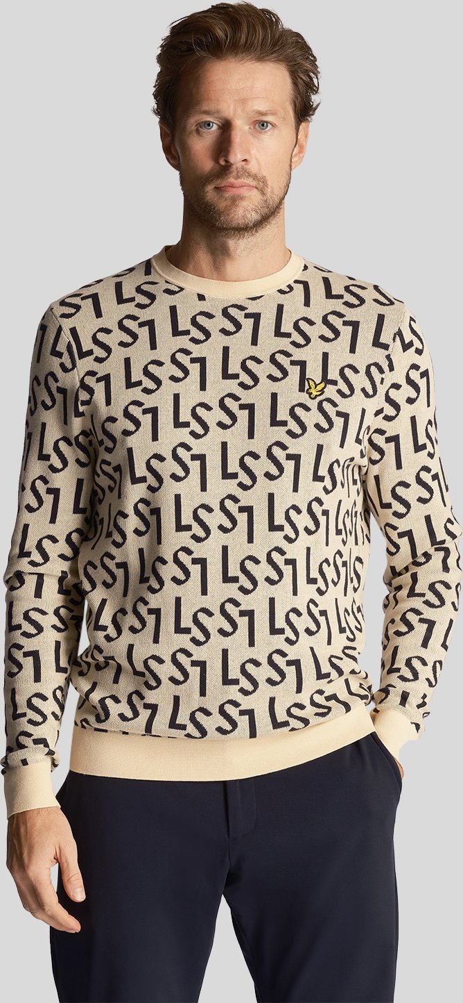 Lyle & Scott Herren-Golfmonogramm-Strickpullover mit Rundhalsausschnitt in Sand