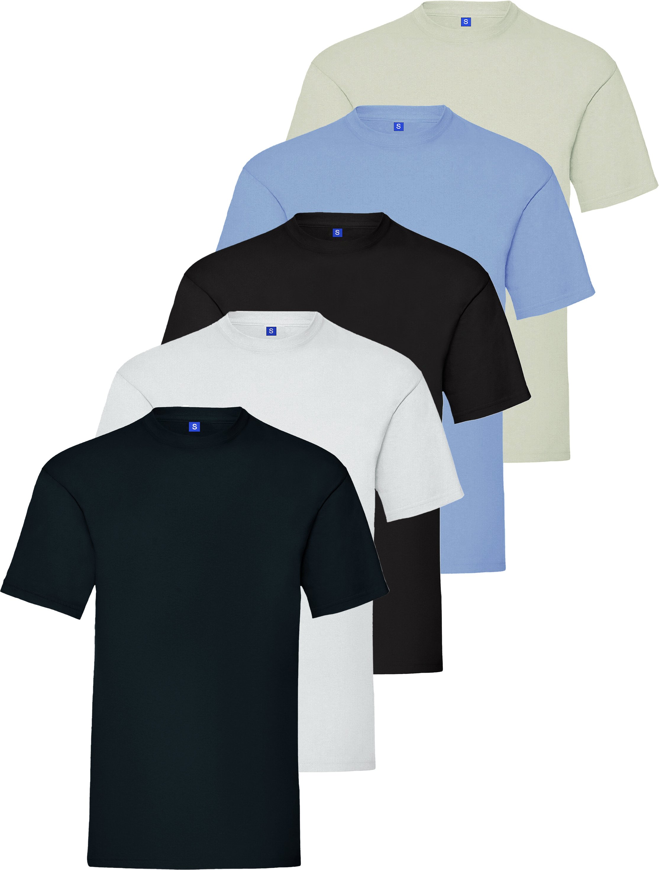 Kruze | Mens Crew Neck T-Shirts (5er Pack) - BLK/GRY/SKY/NVY/WHT