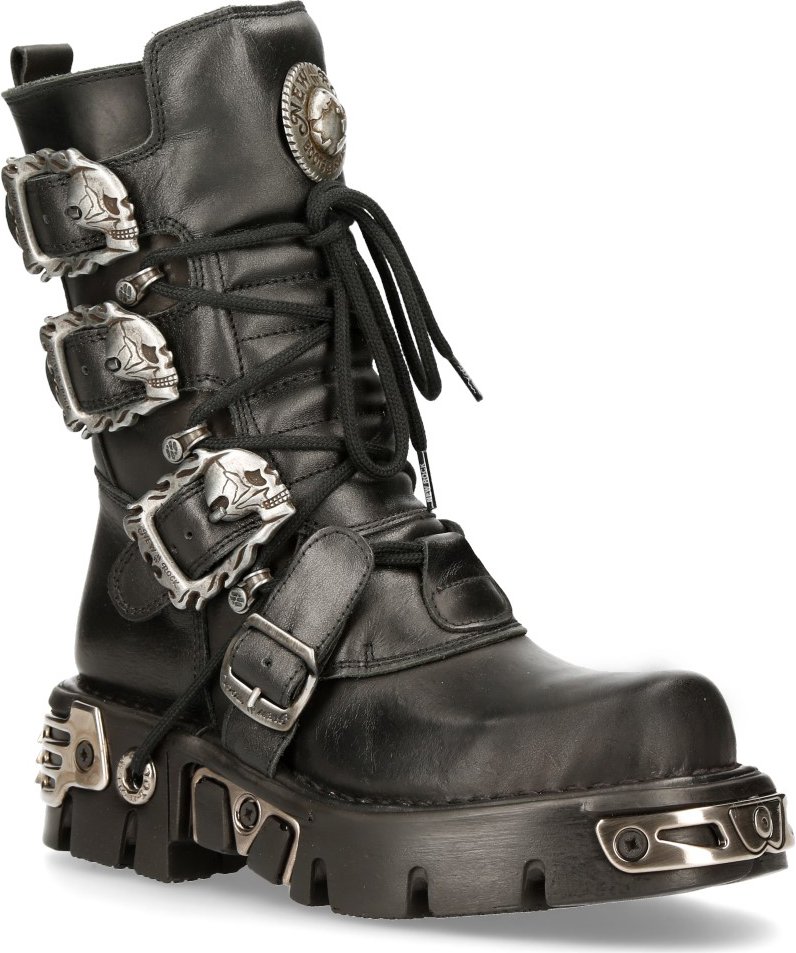 New Rock Schwarze mittelhohe Gothic-Lederstiefel-391-S1
