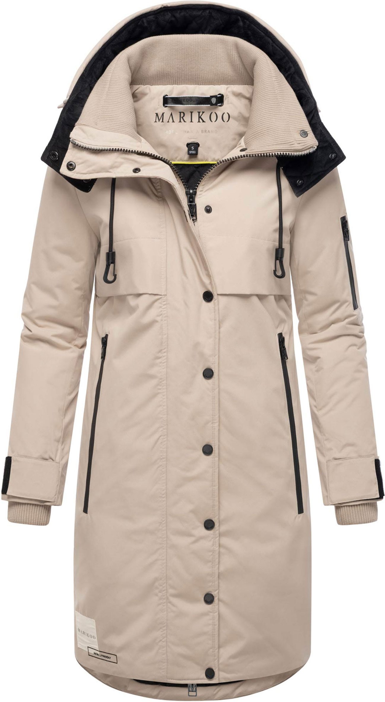 Marikoo Damen Wintermantel mit Kapuze & Taillierungsband – Anoukaa
