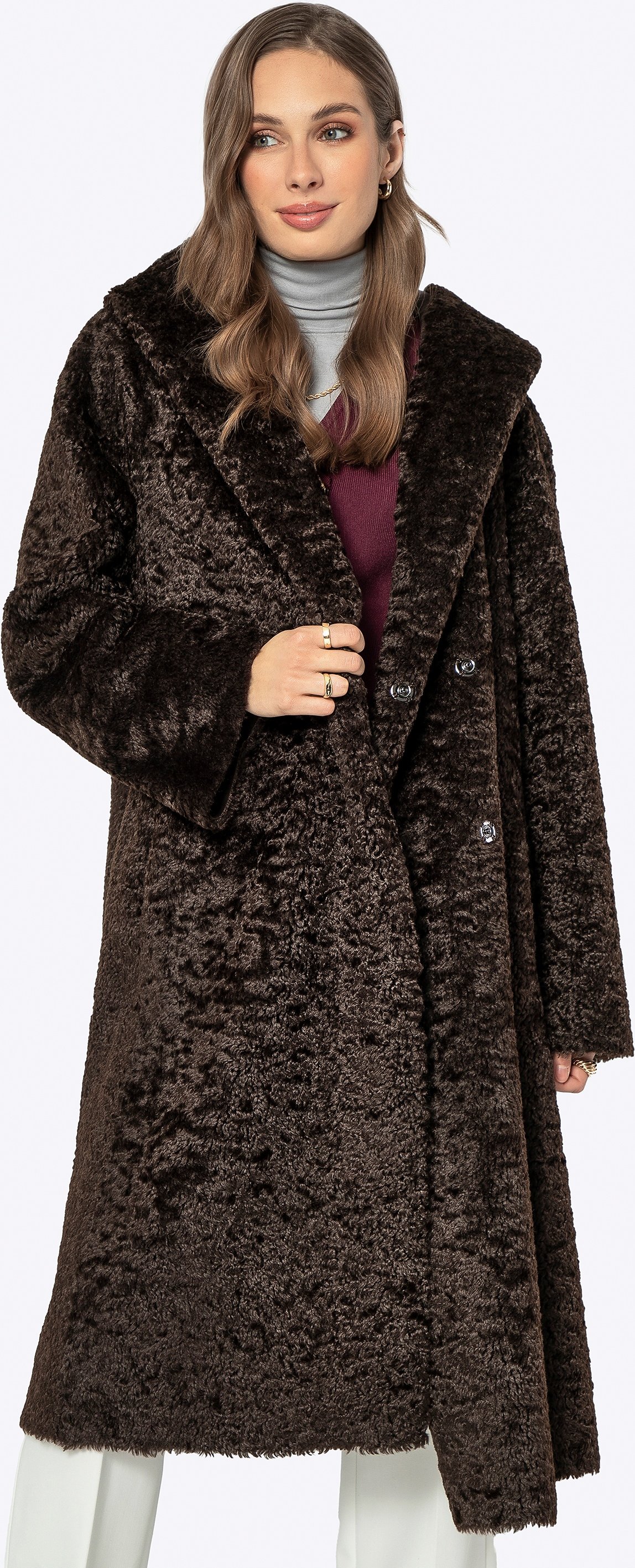 Wittchen Damen-Kapuzenmantel, zweireihig, braun, Polyester