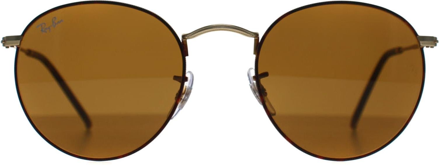 Ray-Ban Round Metal 3447 927533 Sonnenbrille in mattem Havanna auf mattem Goldbraun