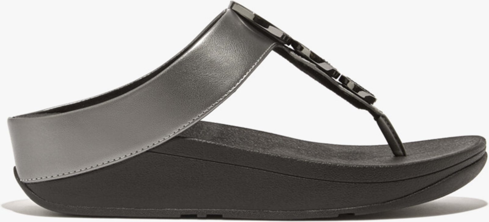 Fitflop Halo Perlen-Kreis Metallic Damen Zehensteg Pewter Schwarz