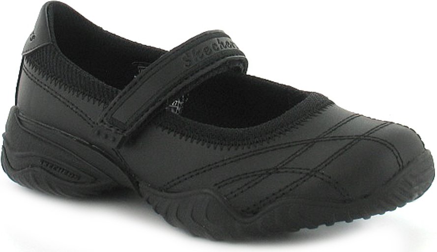 Thumbnail - Neue Mädchen Schwarze Leder Skechers Schule Schuhe mit Klettverschluss