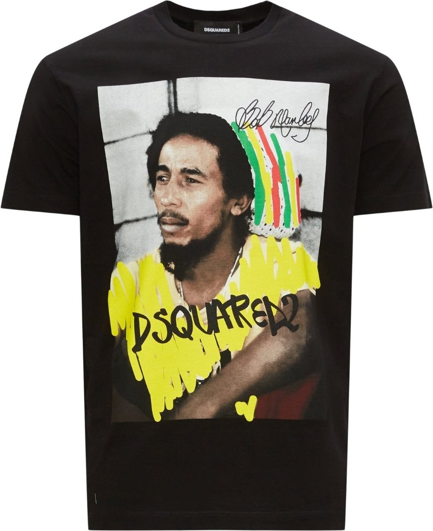 Dsquared2 Cool Fit Bob Marley Logo Schwarzes T-Shirt