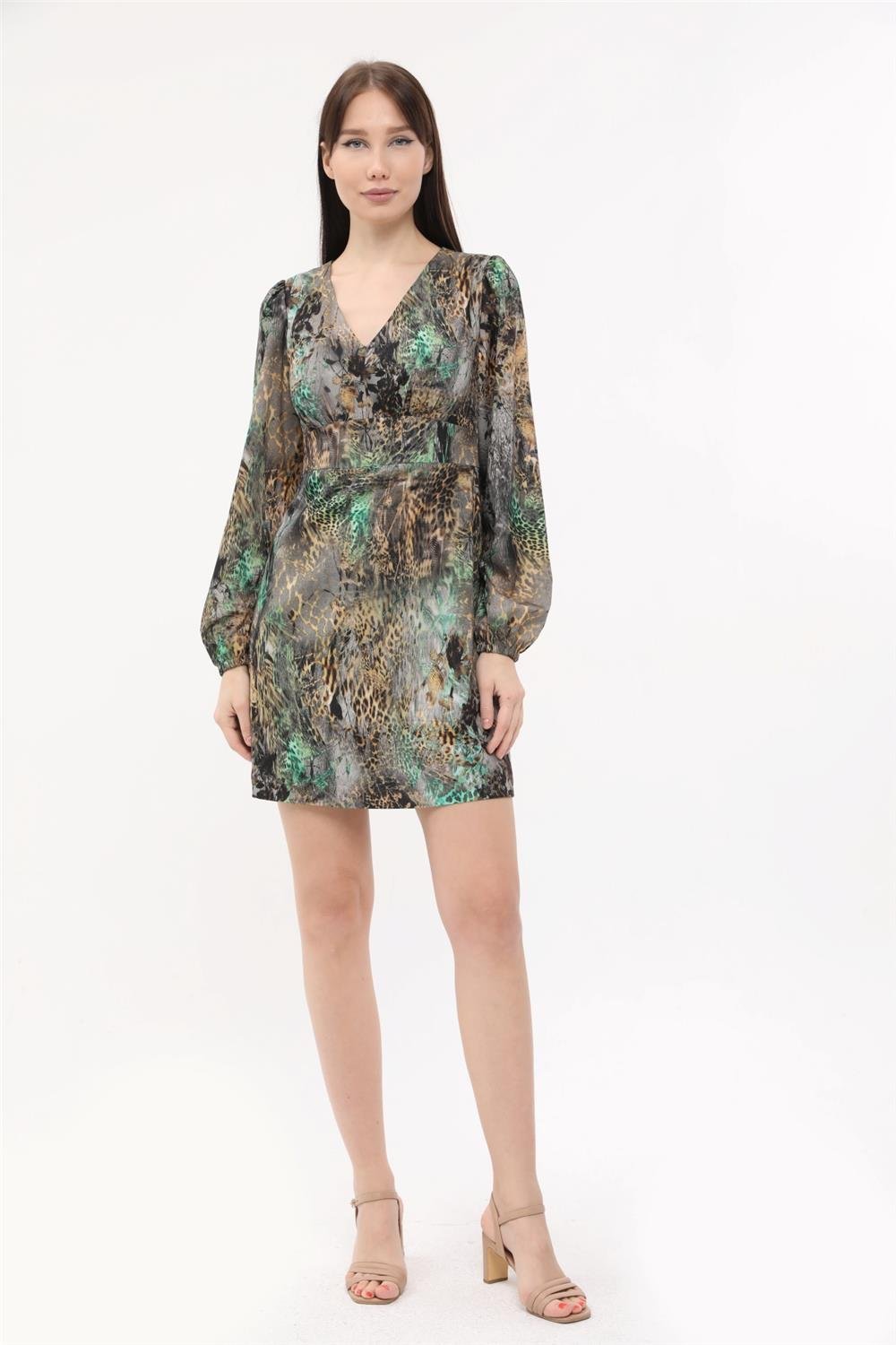 V-Ausschnitt Muster Kleid