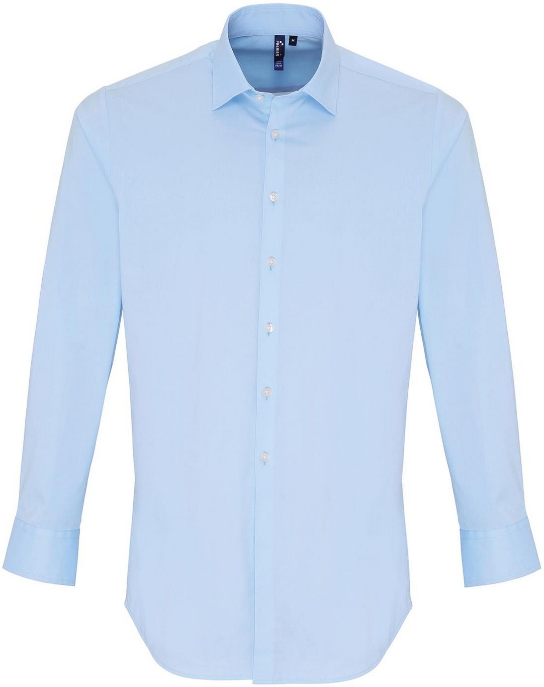 Thumbnail - Premier Unisex-Erwachsene Popeline-Stretch-Langarmhemd (hellblau)