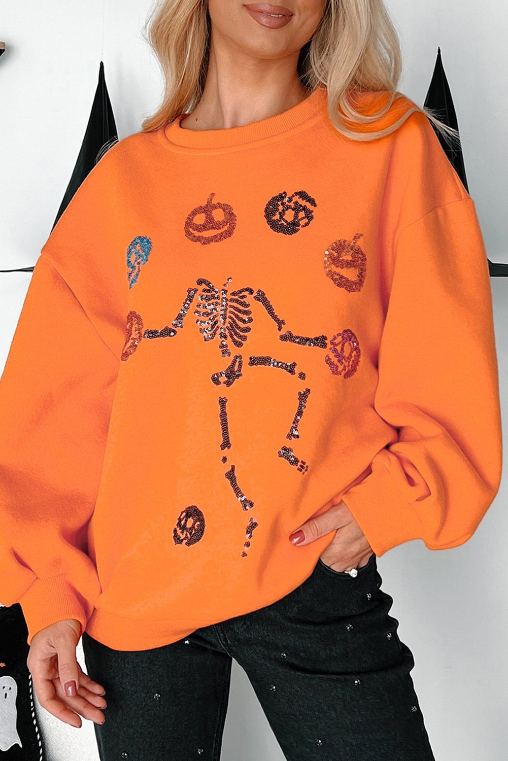 Pailletten-Skelett Pullover Sweatshirt