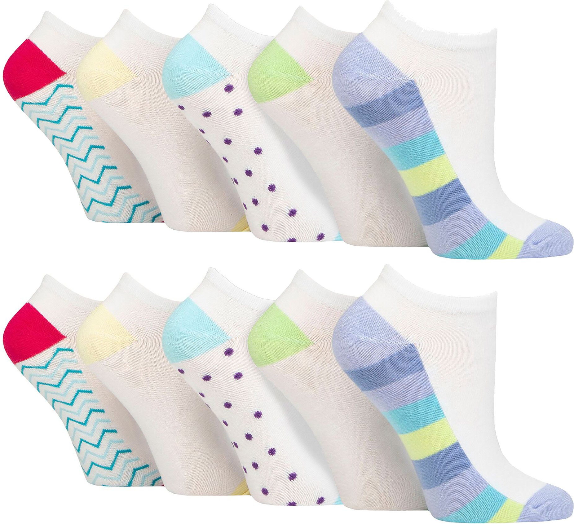 10 Paar Multipack Damen-Trainersocken | Wildfeet | Liner Low Cut Bamboo Socken mit verstärkter Ferse und Spitze - Weiß