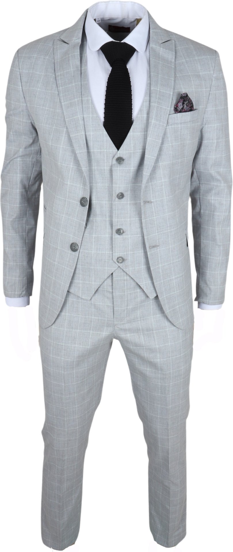Thumbnail - Grau karierter 3-teiliger Anzug für Herren im Tailored Fit