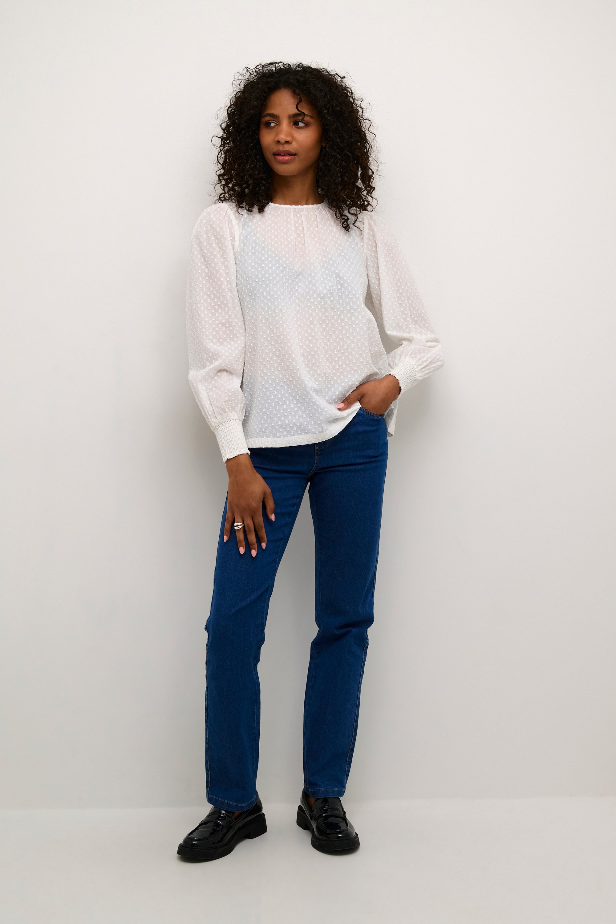 Thumbnail - Langarm-Bluse Regular fit Chalk white