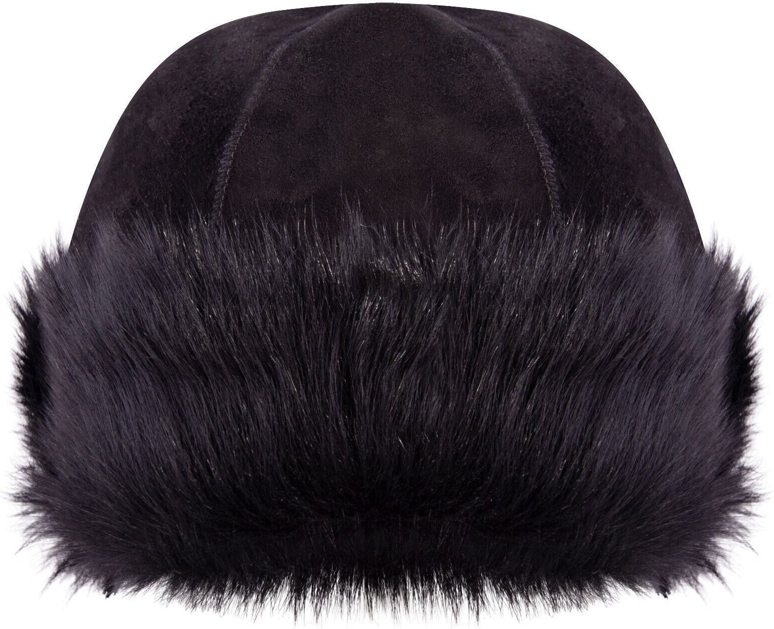 SCHWARZE 100 % Schaffell-Shearling-Leder-Toscana-Fell-Mütze, runder Fischerhut