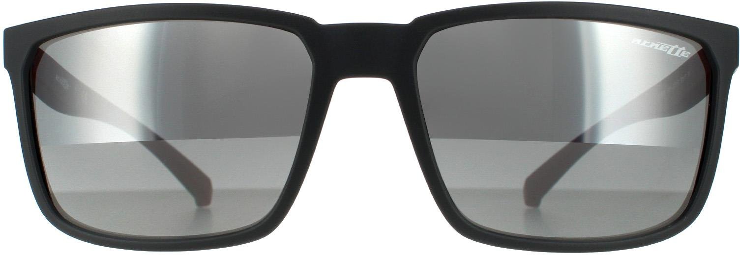 Arnette Rectangle Mens Matte Grey Grey Silver Mirror Sonnenbrillen