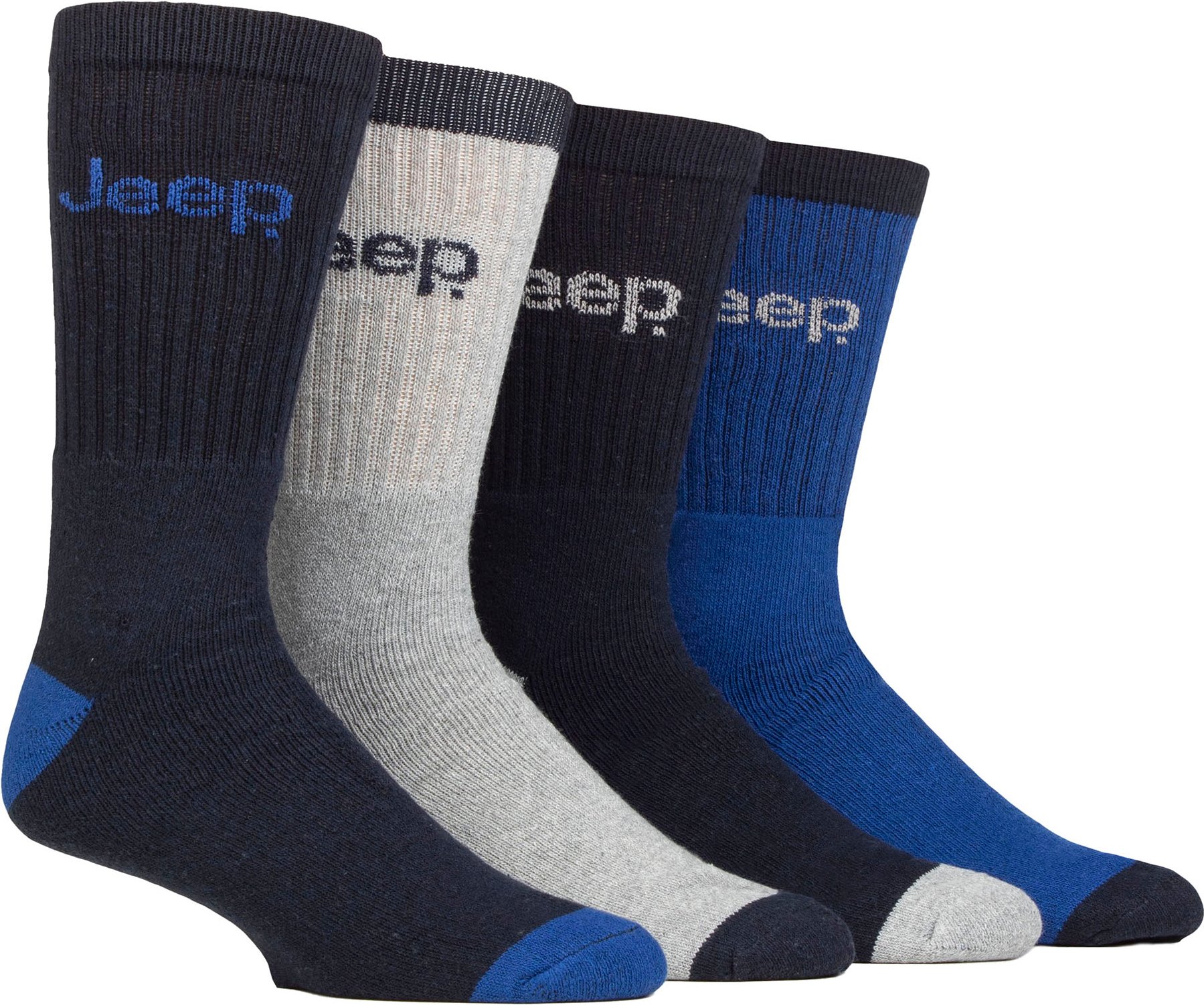 Mens Recycled Cotton Socken | Jeep | 4 Pack dicke stricken voll gepolstert Boot Socken - Navy / Blau