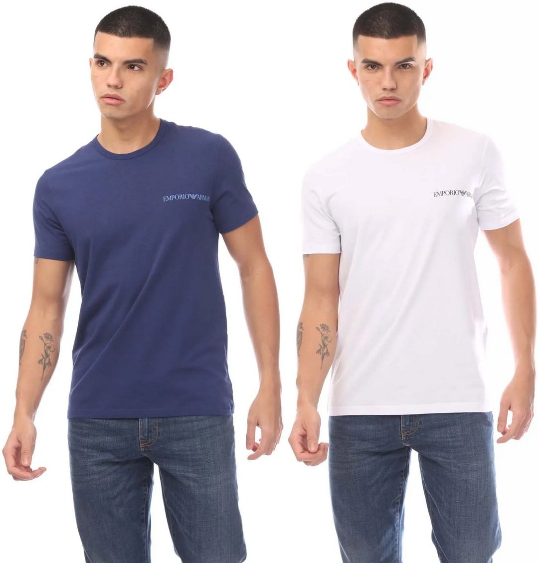 Armani - T-Shirt Rundhalsausschnitt für Herren - Für die Freizeit(2er-Pack) (Blau/Weiß)
