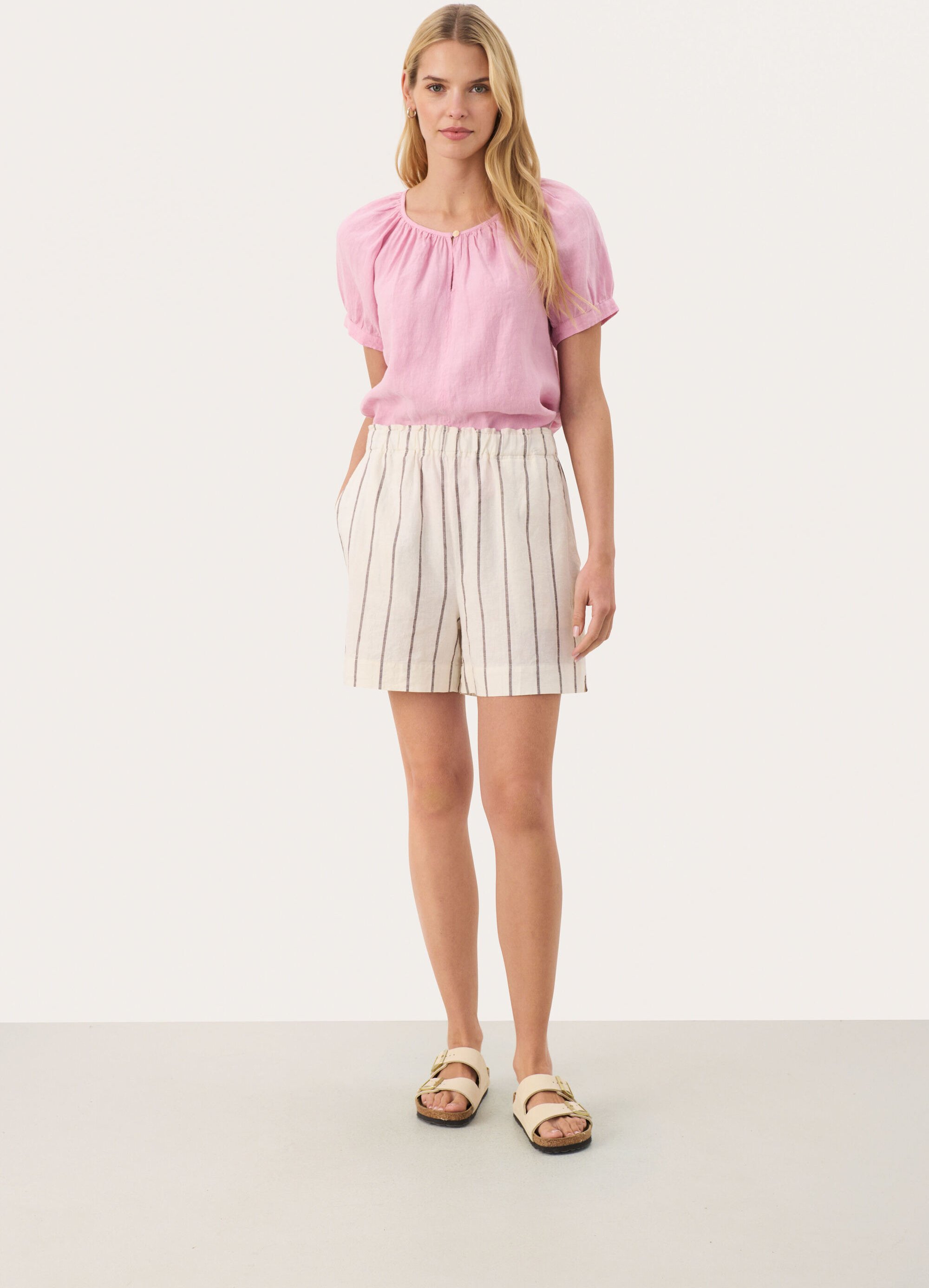 Shorts Easy fit Eggnog and Brown Stripe brown white