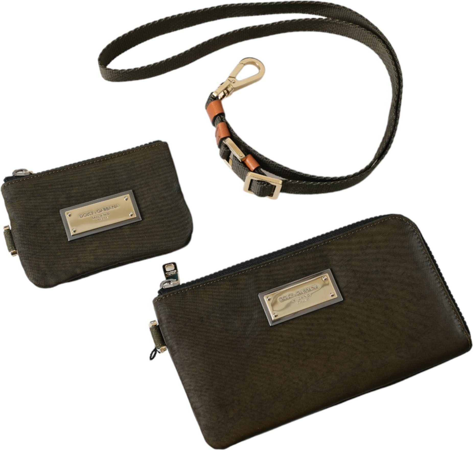 Dunkelgrünes Nylon-Logo Multifunktionskit 2-teiliges Set Taschen