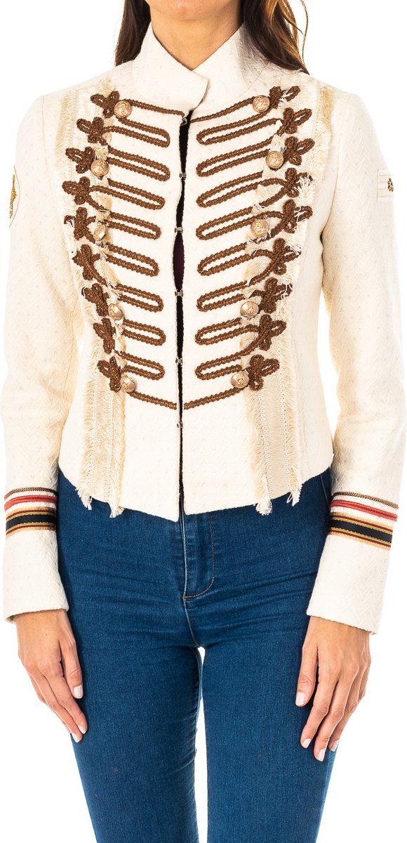 Langärmelige Damenjacke mit hohem Halsausschnitt und Haken- und Ösenverschluss LWJG30