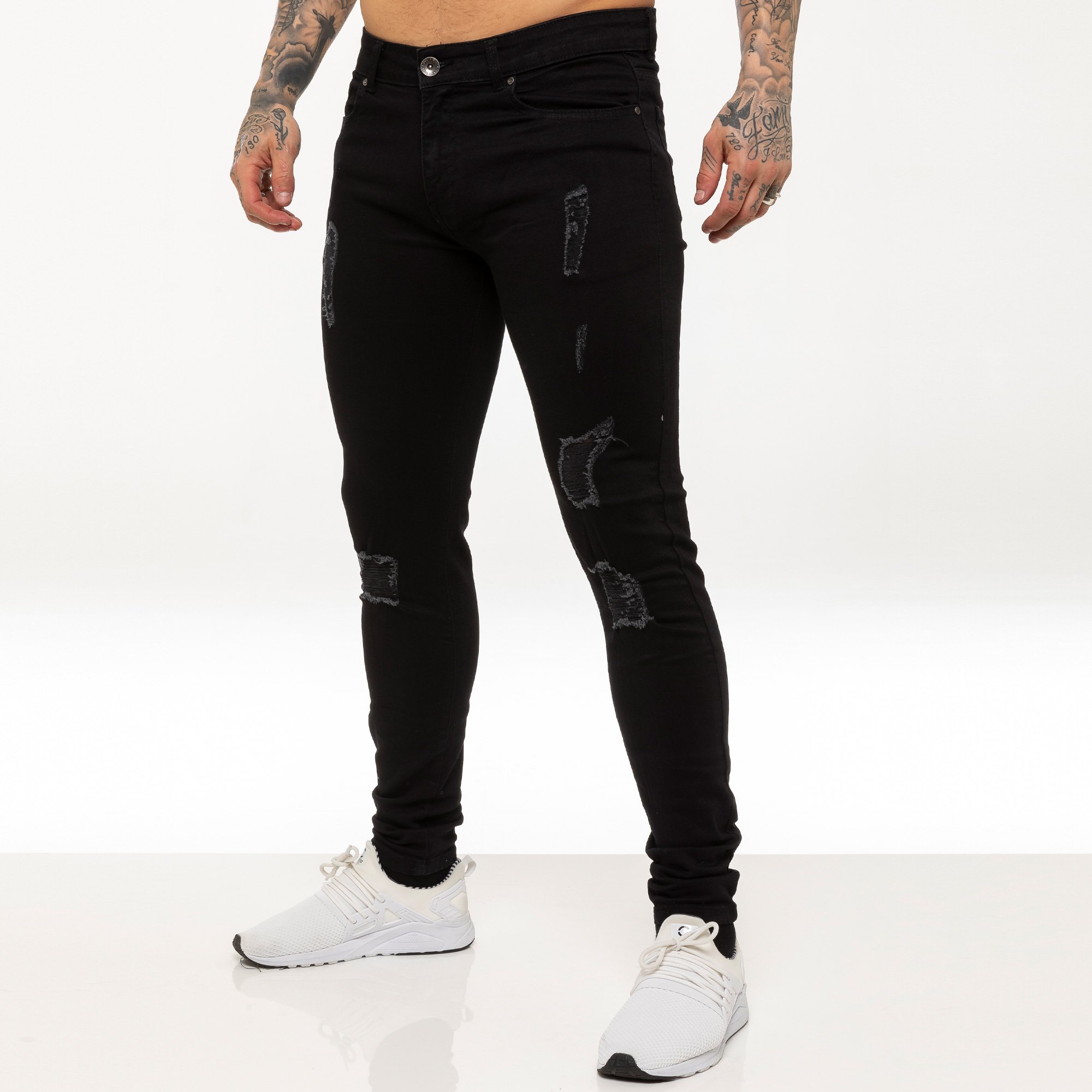 Enzo Herren Skinny Ripped Jeans