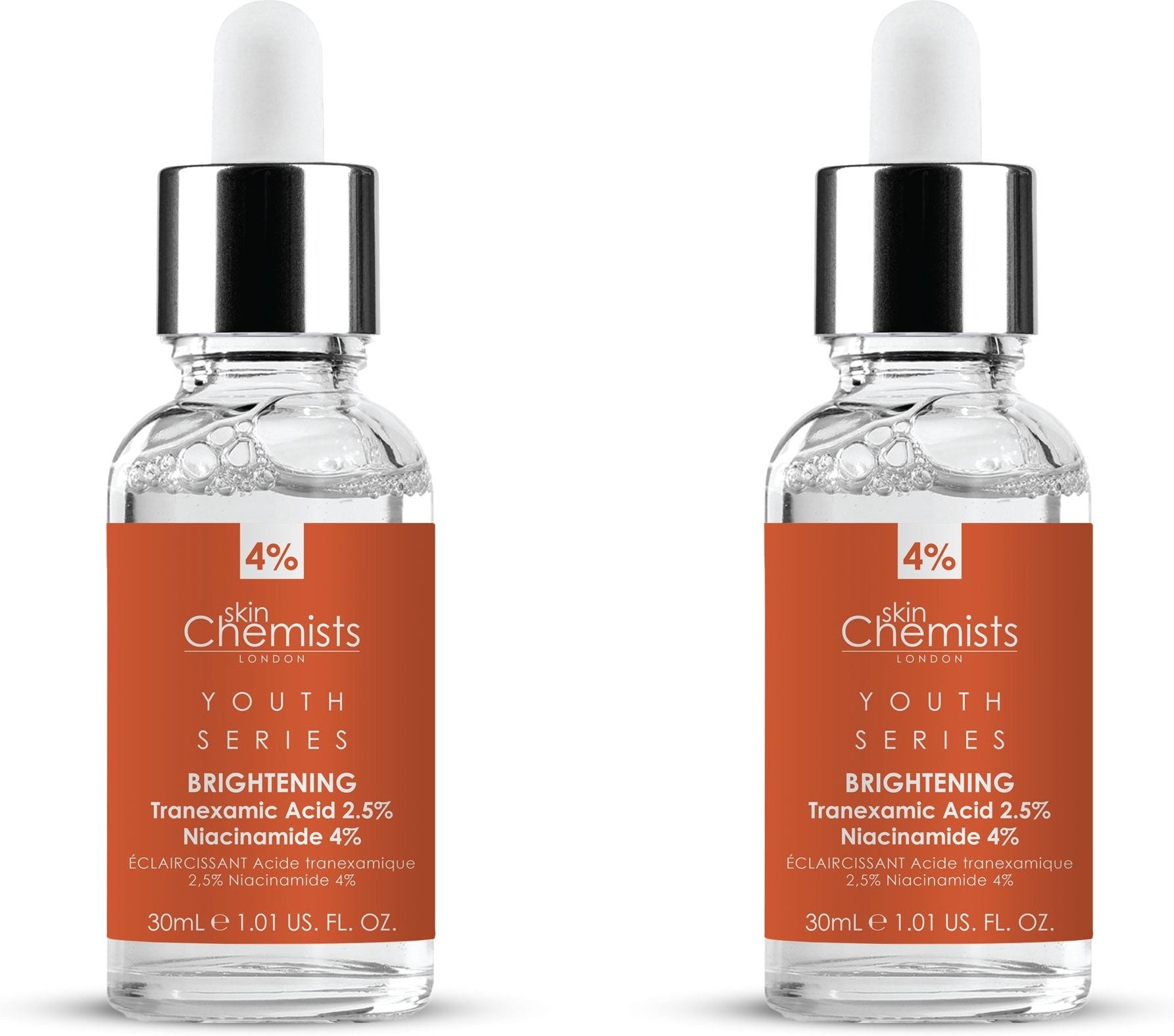 skinChemists Youth Series Tranexamsäure 2,5%, Niacinamid 4% Aufhellendes Serum 30ml x 2 Duo-Pack