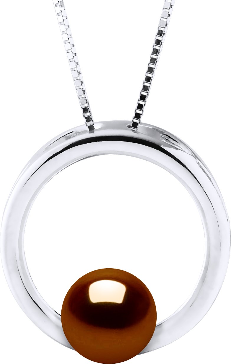 CIRCLE Halskette Süßwasserperle rund 8-9mm Chocolate 925