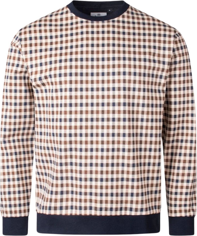 Aquascutum Active Iconic - Beige Kariertes Sweatshirt Mit Rundhalsausschnitt