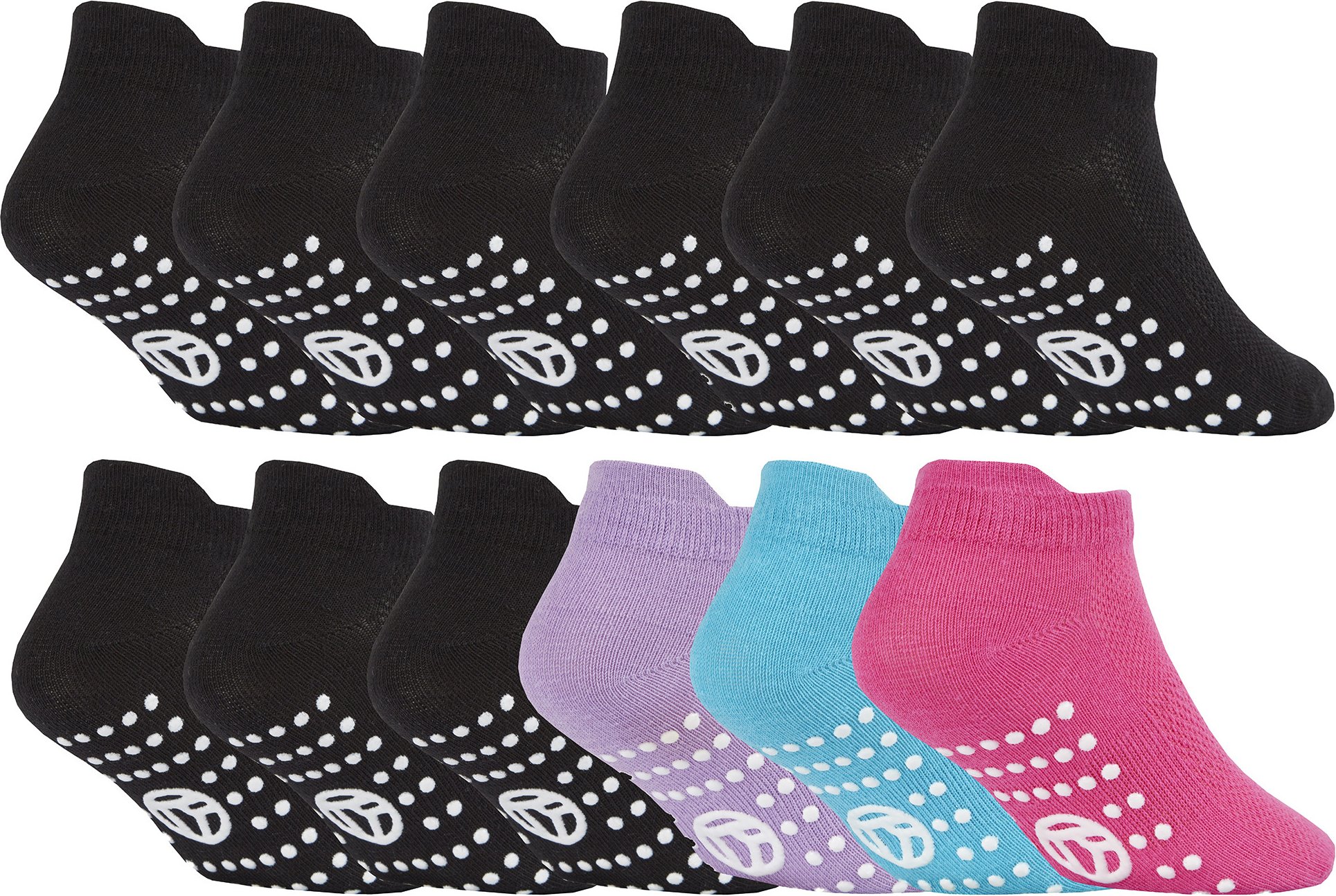 12 Paar Kinder Low Cut Knöchelsocken mit rutschfester Sohle - Pink / Schwarz