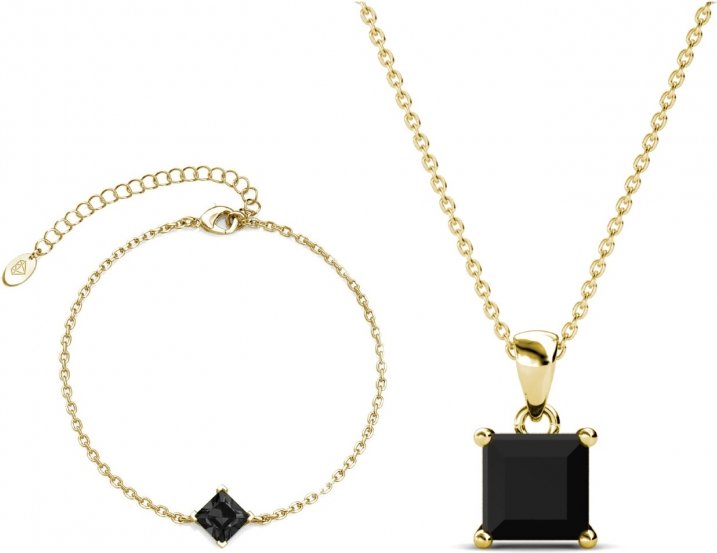 Einfaches quadratisches Handschellen-Set - Gold und schwarzes Kristall