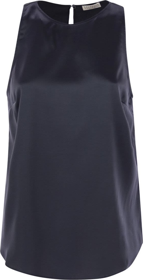 Stretch-Seiden-Satin-Top mit Schmuck