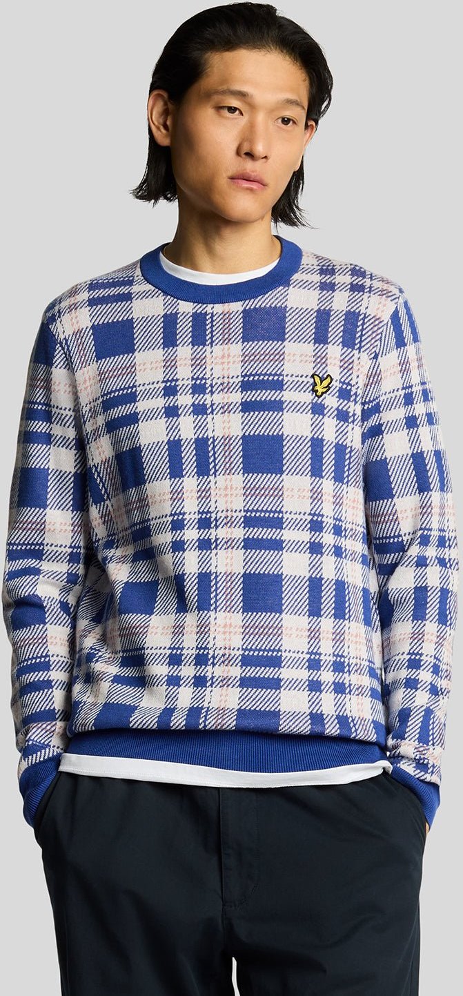 Thumbnail - Lyle & Scott – Rundhalspullover mit Schottenkaromuster – Blau