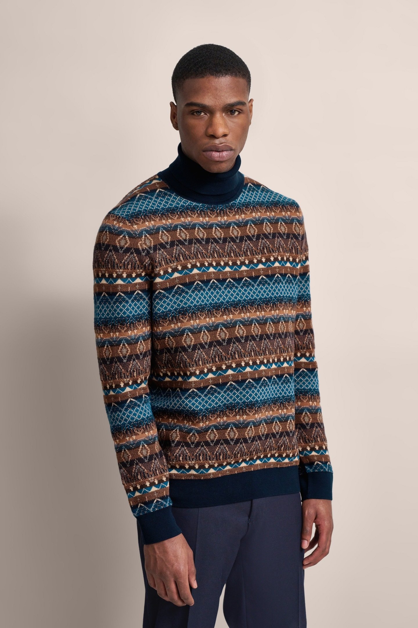 Bugatti Herren Rollkragenpullover mit Multicolor-Muster