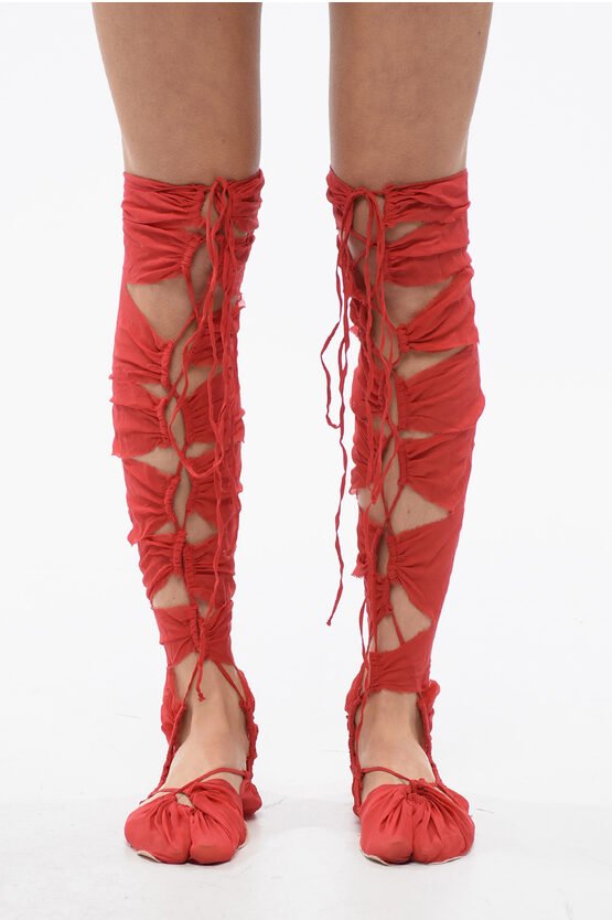 TABI Thing-Highs aus Seidenmischung mit Schnürung in Rot
