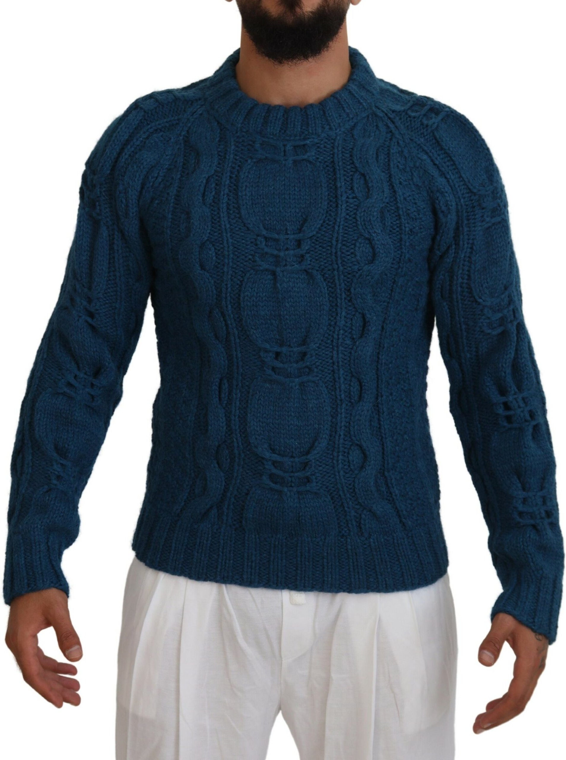 Türkisfarbener Strukturstrickpullover