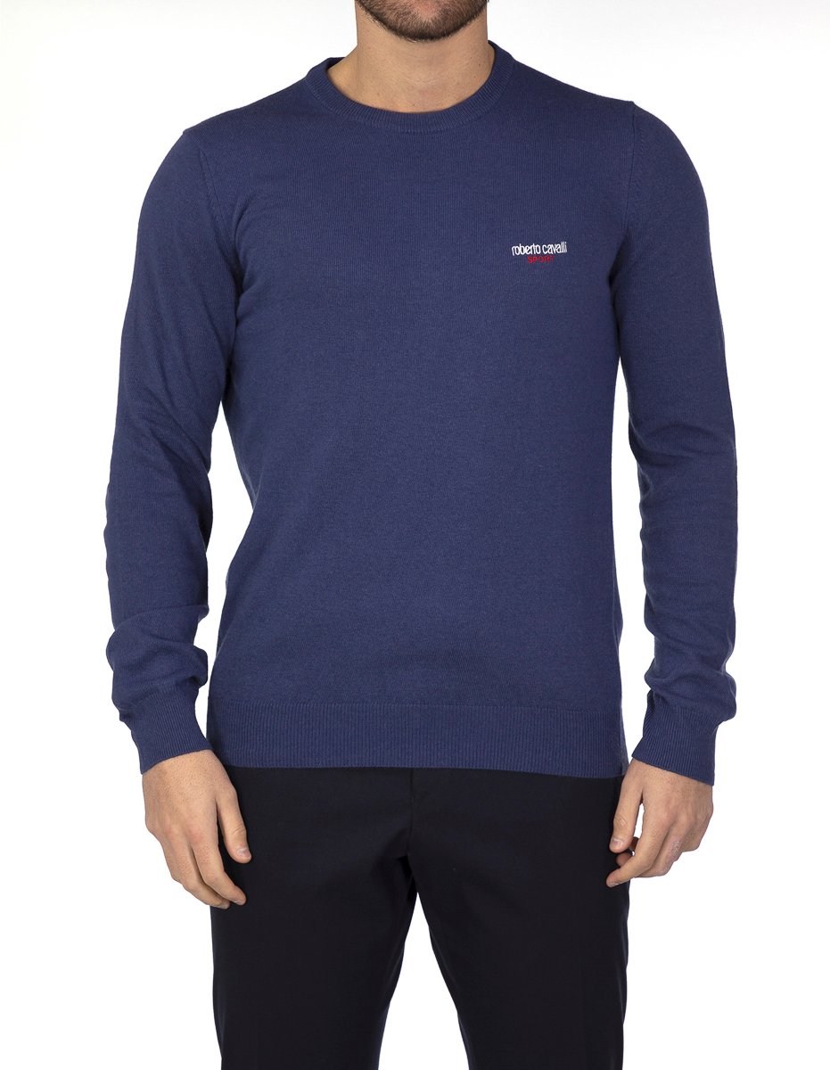 Roberto Cavalli Sport Herren Slim Fit Langarmpullover Blau