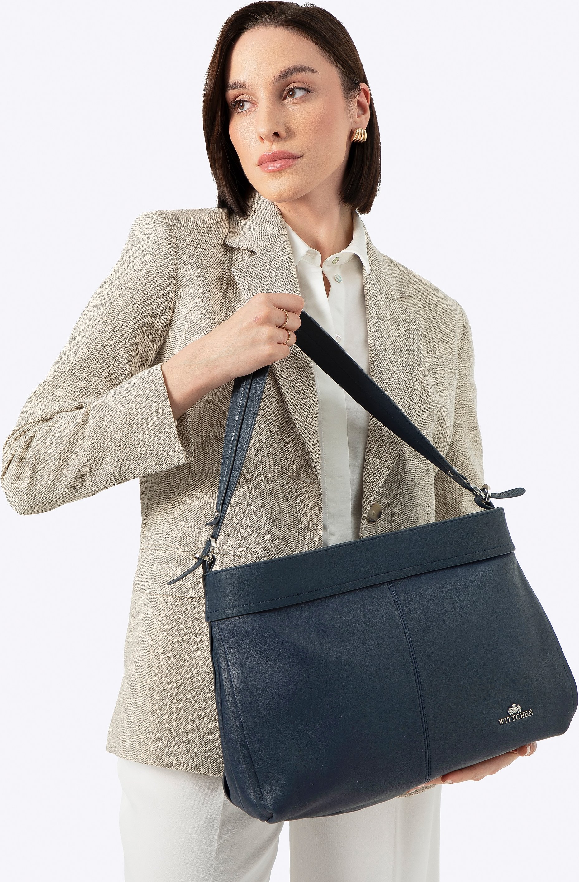 Wittchen Damen-Einkaufstasche aus Naturleder mit abnehmbarem Henkel, marineblau