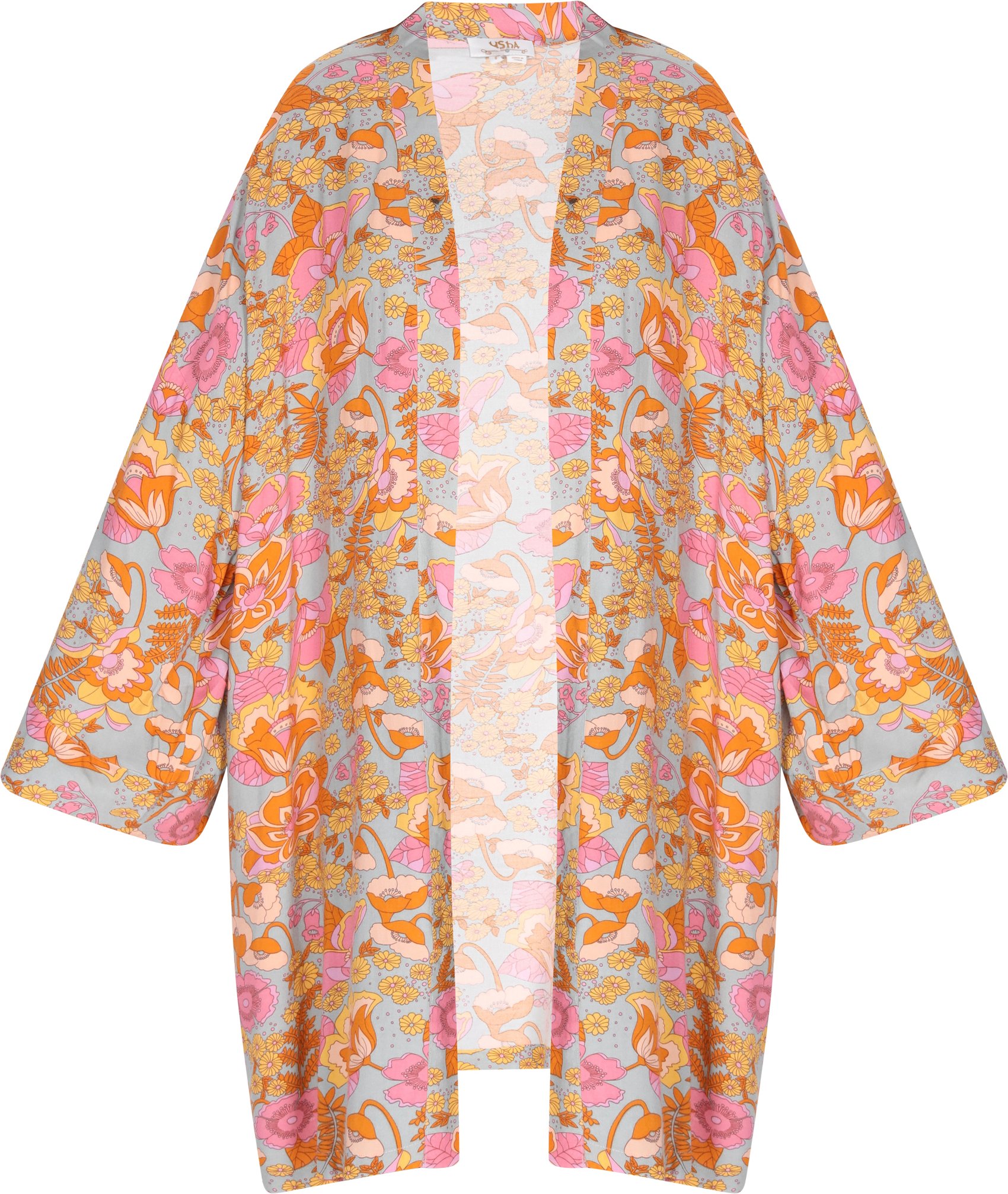 usha Kimono Frauen steingrau mehrfarbig