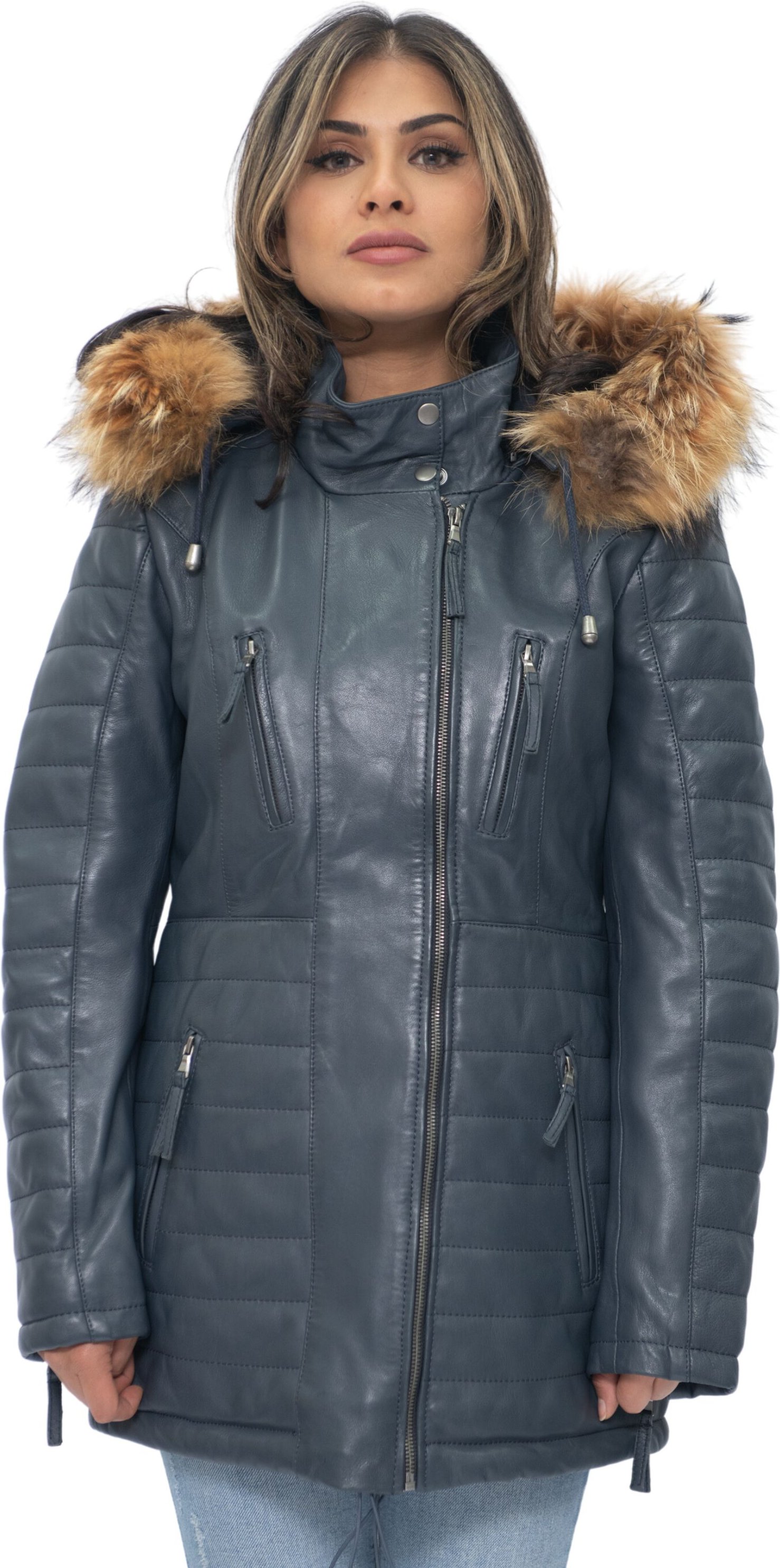 Gesteppte Damen-Parkajacke aus Leder – Curitiba