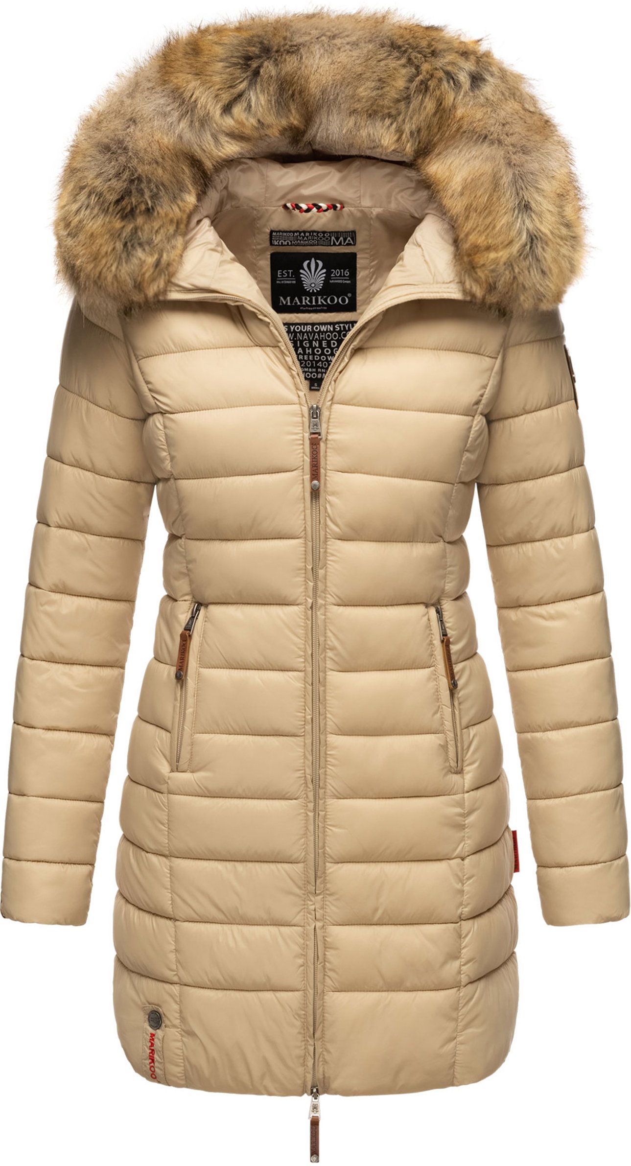 Marikoo Damenjacke Rose mit Steppdesign & abnehmbarem Kunstfellkragen