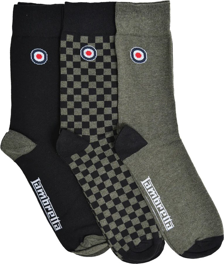 Lambretta - Socken für Herren(3er-Pack) (Khaki/Schwarz)