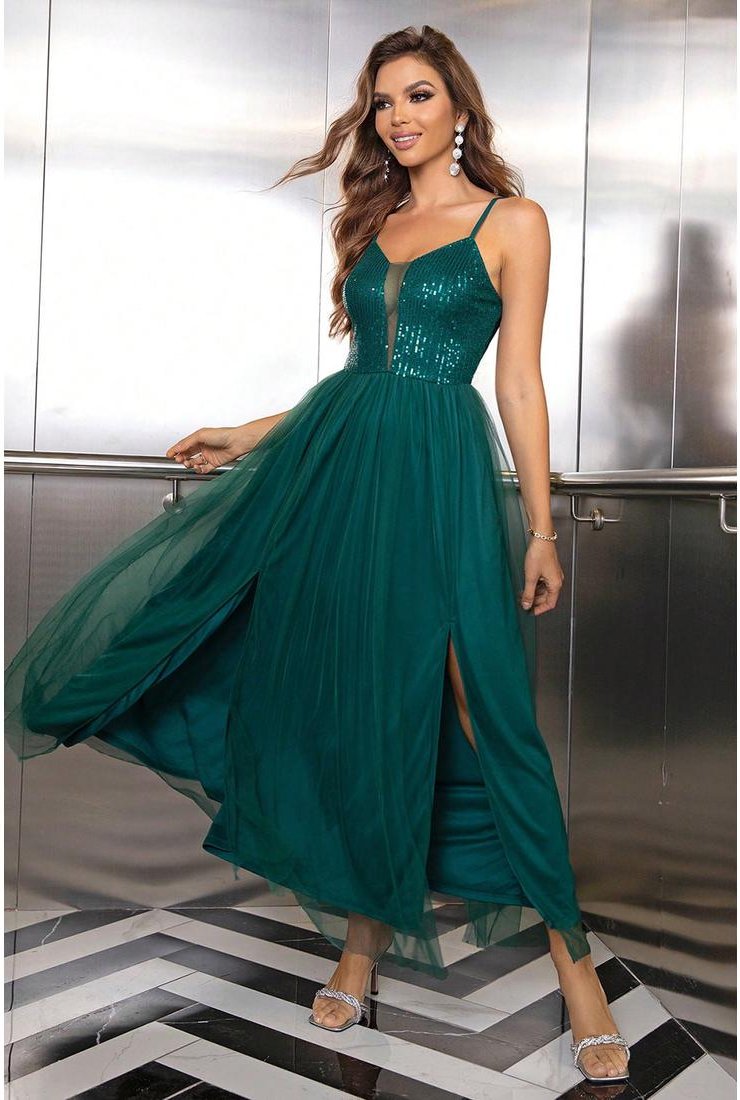 Thumbnail - Damen Spaghetti-Träger Schlitz Netzkleid