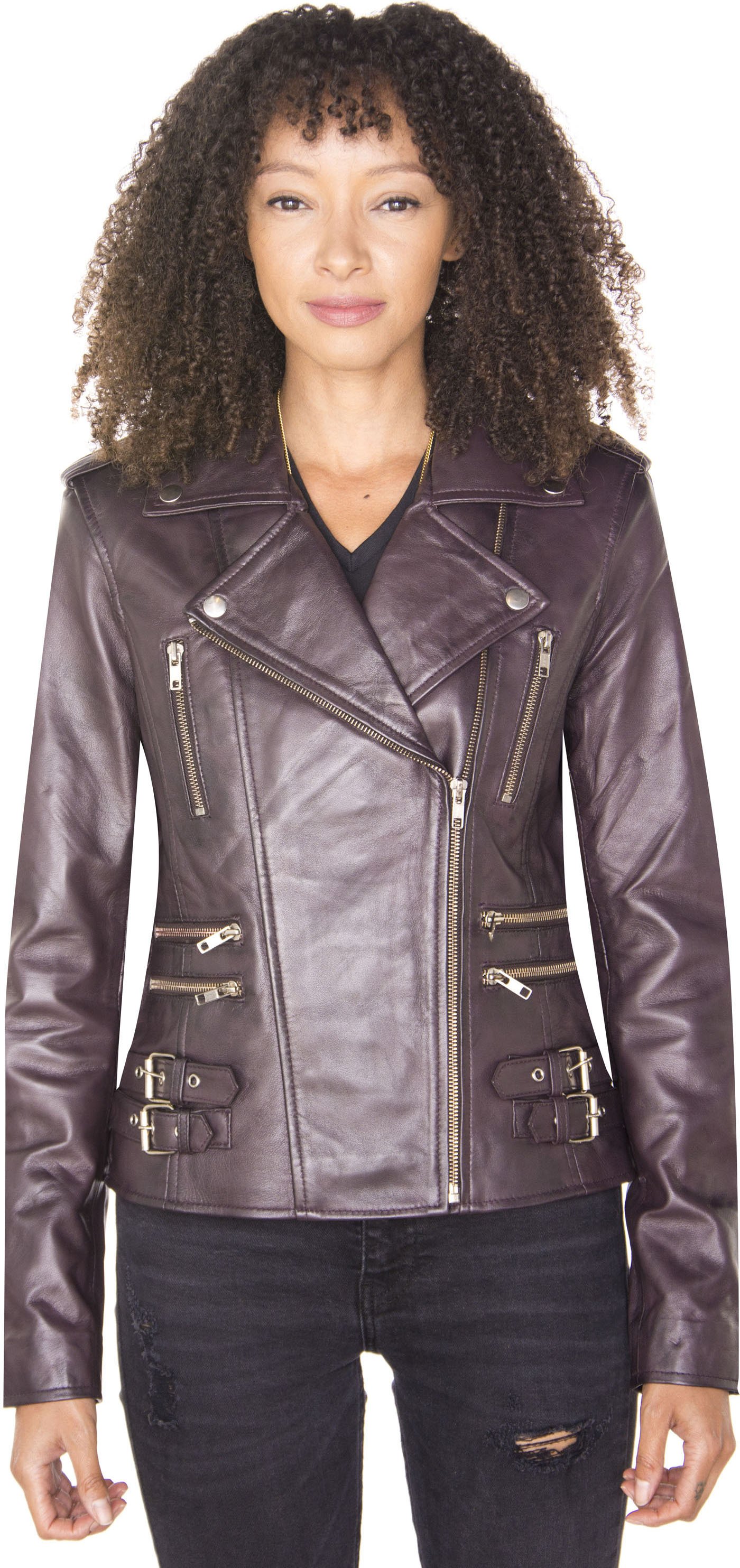 Damen Leder Vintage Brando Bikerjacke-Orlando