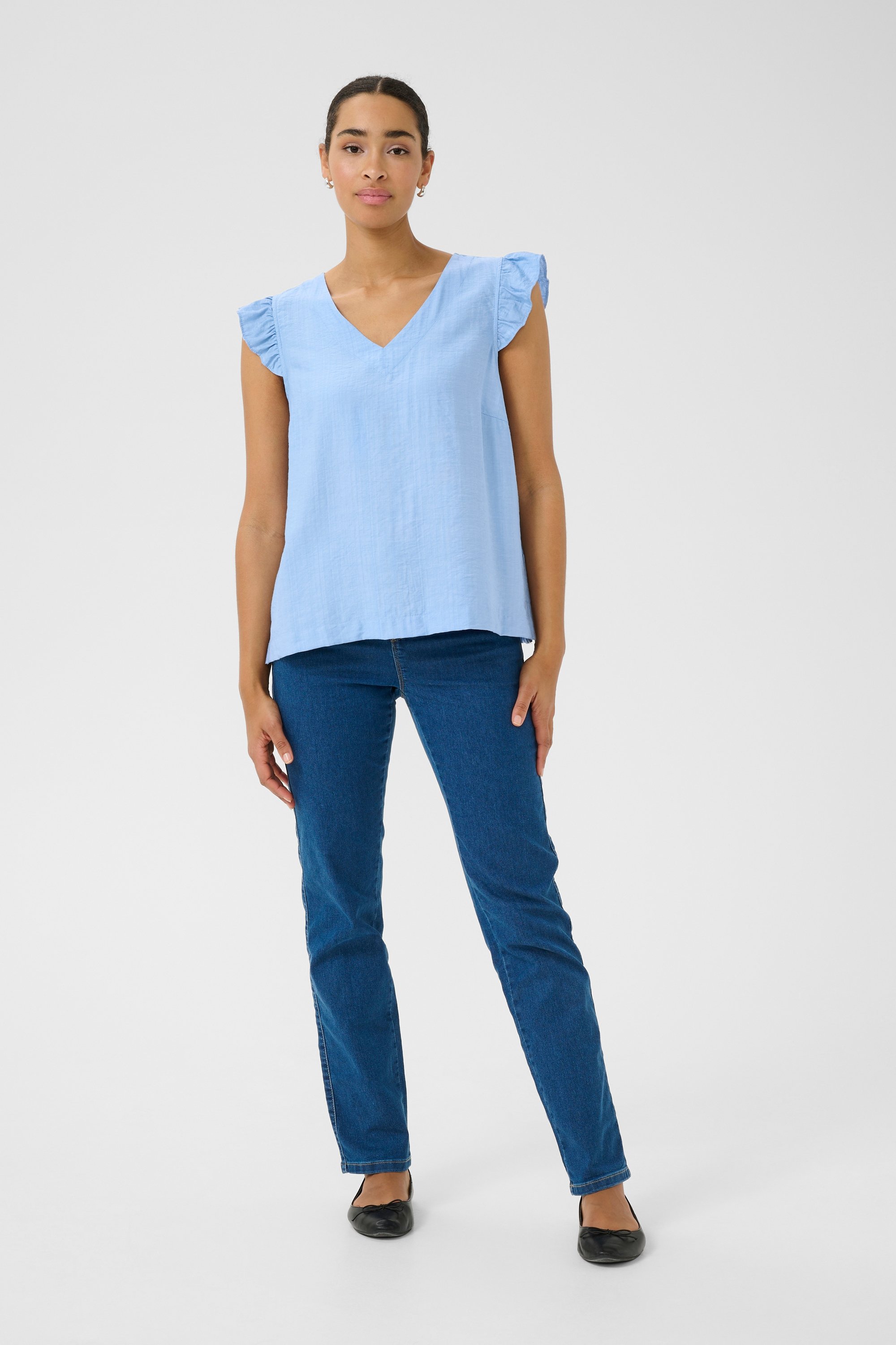 Ärmellose Bluse Regular fit Soft Chambray CC light blue