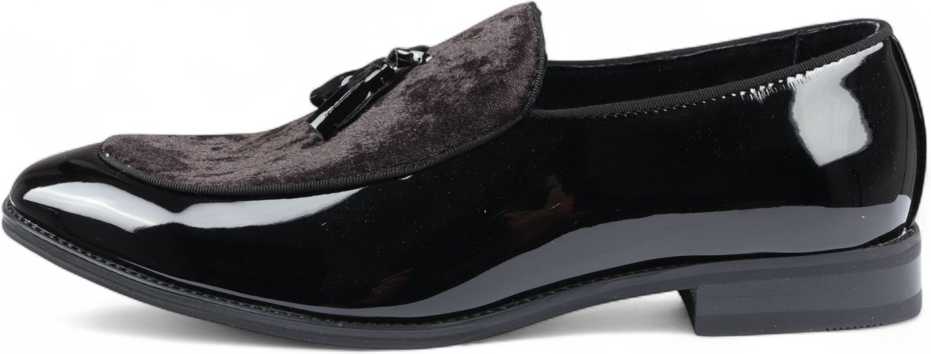Herren Loafer aus schwarzem Samt mit Quaste, formelle Lackschuhe