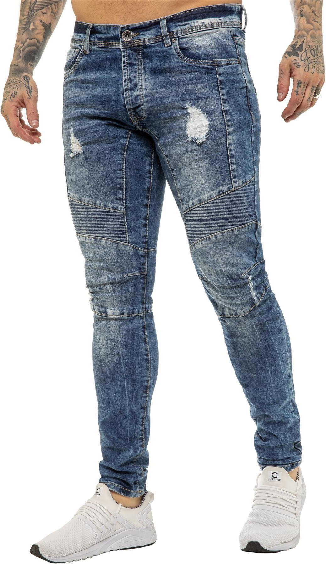 Enzo | Herren Skinny Stretch Biker Denim Jeans - Blau