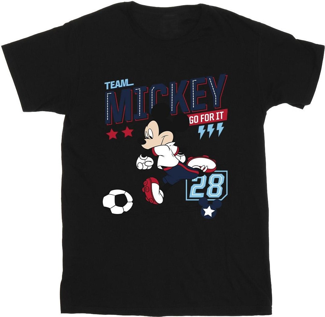 Disney - "Mickey Mouse Team Mickey Football" T-Shirt für Mädchen (Schwarz)