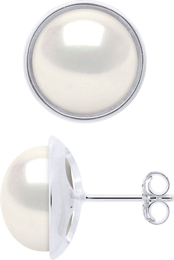 Ohrringe - Umgebung Sleek - Prestige - Weißgold - Echte Süßwasser-Zuchtperlen Knopf 10-11 mm