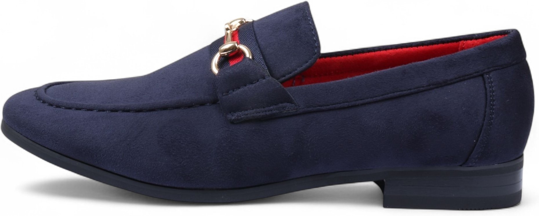 Herren-Loafer aus Wildleder in Marineblau mit goldener Schnalle, Slip-On-Abendschuhe