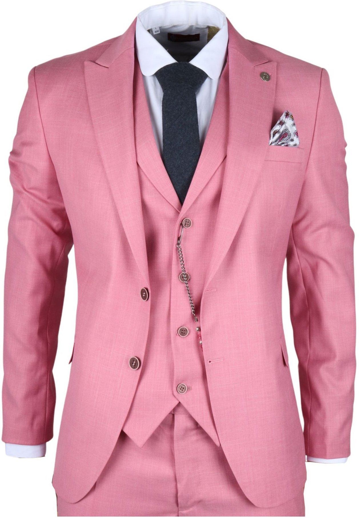 Thumbnail - Herren 3-teiliges rosa festliches Anzug-Set für Renntage
