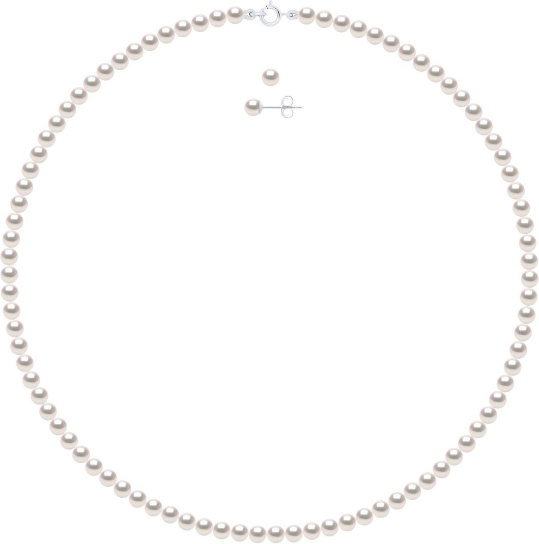 Set – Halskette, Reihe aus echten Zuchtperlen von Akoya, zertifiziert aus Japan, rund, 5–6 mm